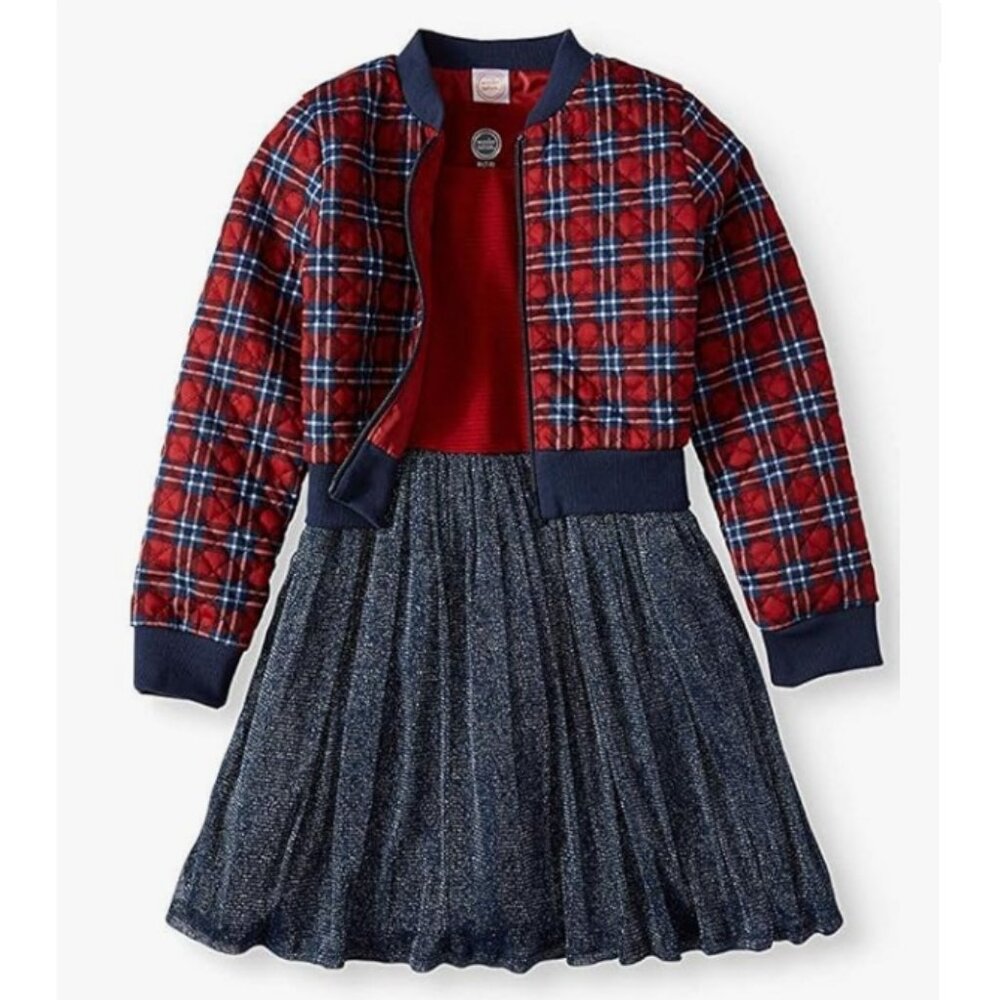 NWT Wonder Nation Dress and Quilted Plaid Bomber Jacket 2-Piece Set Size L/G
